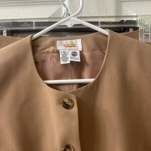 3 piece Talbots Women's Tan suit 100% wool with blazer, skirt, and trousers.